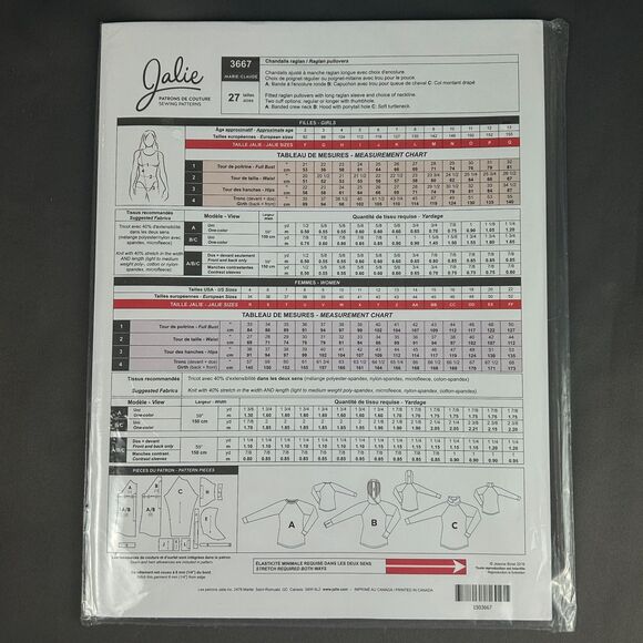 Jalie 3667 Marie Claude Long Sleeve Raglan Pullover Sewing Pattern 27 Sizes - Picture 2 of 10